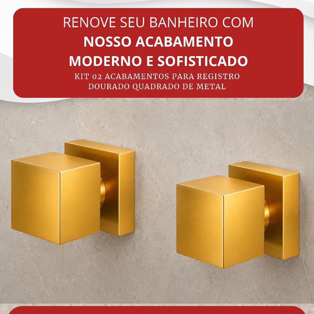 Kit 02 Acabamentos Para Registro Dourado Quadrado De Metal