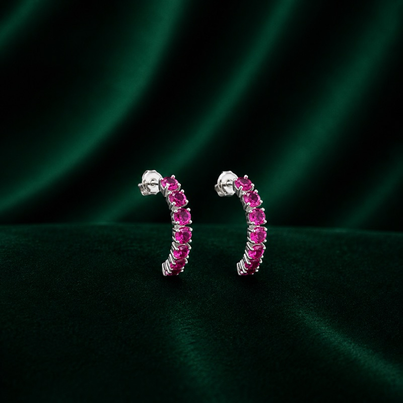 Brinco Prata 925 Meia Argola Rosa – Elegante e Delicado