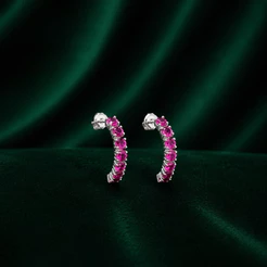 Brinco Prata 925 Meia Argola Rosa – Elegante e Delicado