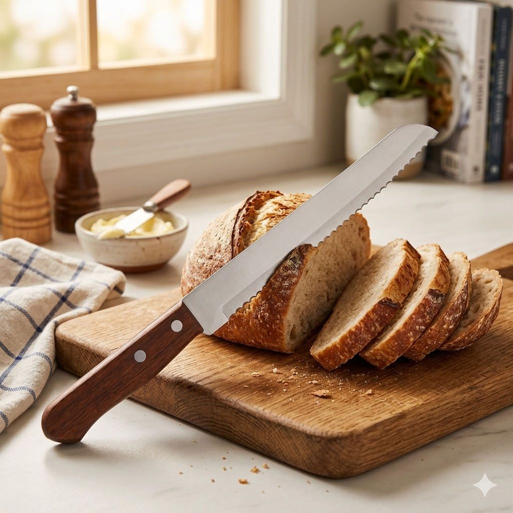 Faca de Pão Profissional 8 Inox Serrilhada Cabo Madeira Corta Pão Bolo Padaria