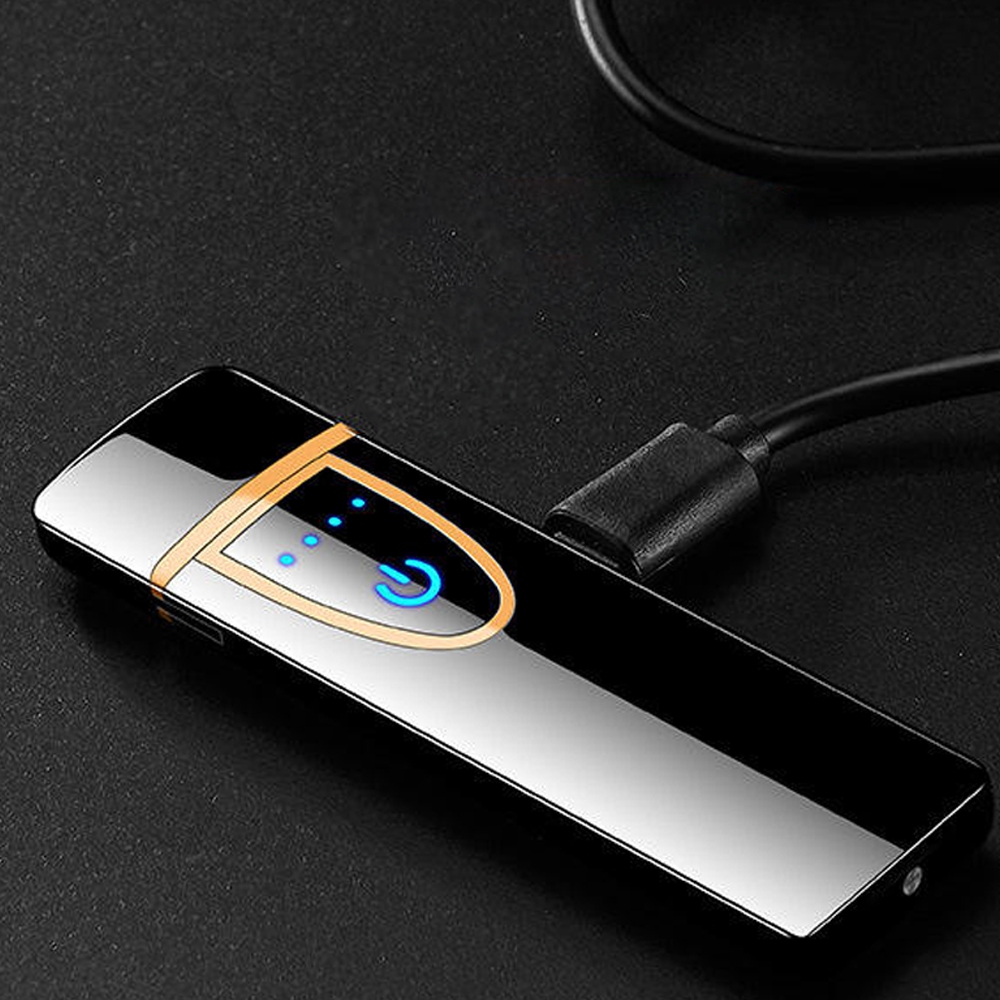 Isqueiro Elétrico Recarregável USB Touch Sem Chama à Prova de Vento - Dourado