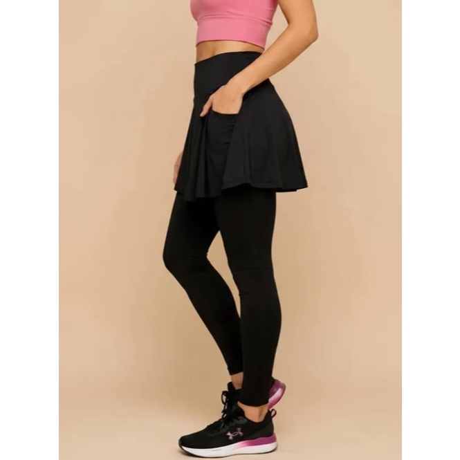 Legging Saia Fitness Moda Evangélica c/ bolso Feminina Yoga