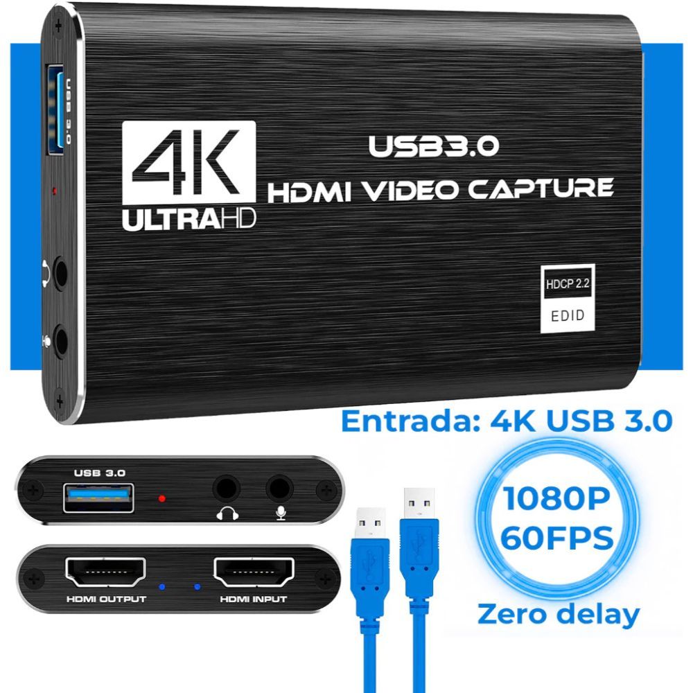 Placa de Captura 4K HDMI USB 3.0 Full HD 1080p 60fps Streaming Live Gamer PS4 Xb