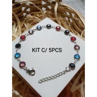 KIT 5 Pulseiras AÇO INOX NÃO OXIDA Antialérgica (Redonda Colorida)