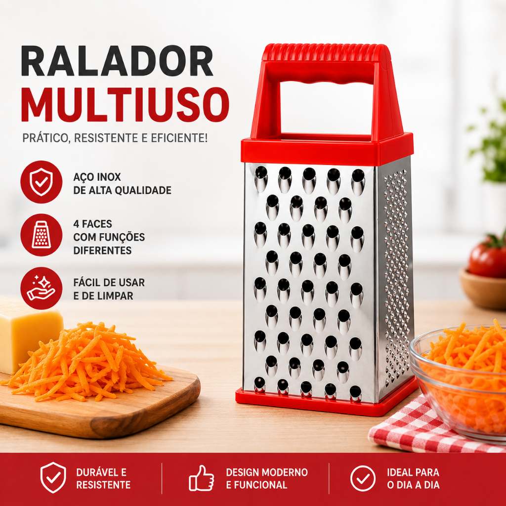 Ralador Multiuso 4 Faces em Aço Inox | Ralador de Queijo, Legumes e Vegetais
