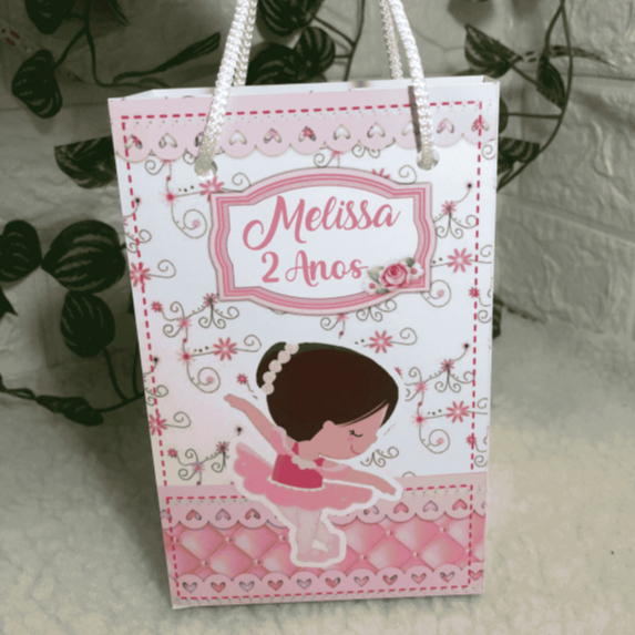 Sacolinha Bailarina Rosa Personalizada com nome e idade da criança para Lembrancinha ou Mimo Aniversário.