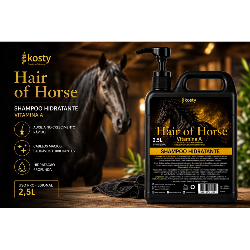 Shampoo Vitamina A Hair Of Horse 2,5L Fortalece Hidrata E Auxilia No Crescimento