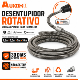AUXOM Rotary Unblocker + Drill Adapter - Removes Clogging on Sewer Pipes