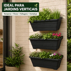 Kit 3 Jardineira com Suportes Reto de Parede 9,7L Horta Vertical Floreira Retangular