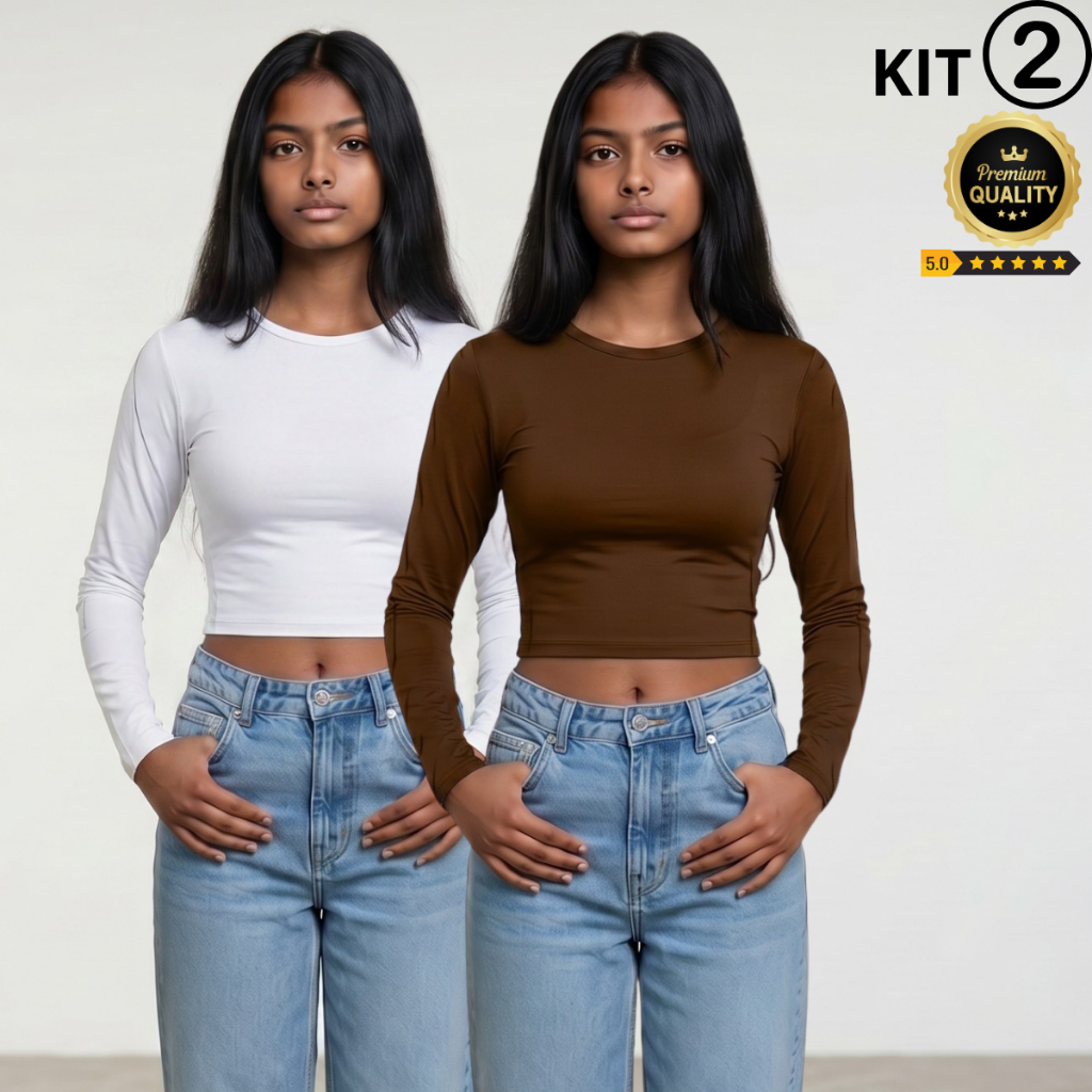 KIT 2 Blusa Manga Longa Feminina Premium Segunda Pele Elegante Inverno Gola Careca