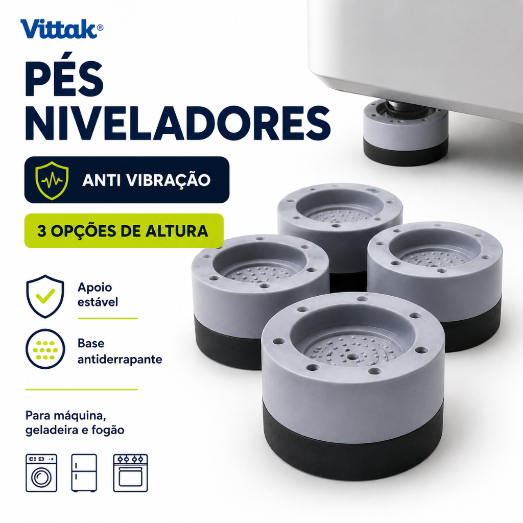Kit Pé Nivelador Antivibração Para Lava e Seca Geladeira Secadora Fogão Máquina Lavar Frontal Nivelador Alto Empilhável