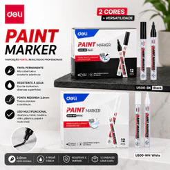 Kit 2 Caneta Marcador Permanente Deli 2mm Tinta à Óleo Escrita Suave Cores Metálicas