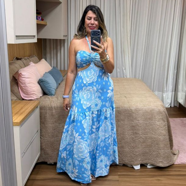 vestido longo multi formas no tecido crepe de ceda com bojo tamanho g veste ate 44 0114