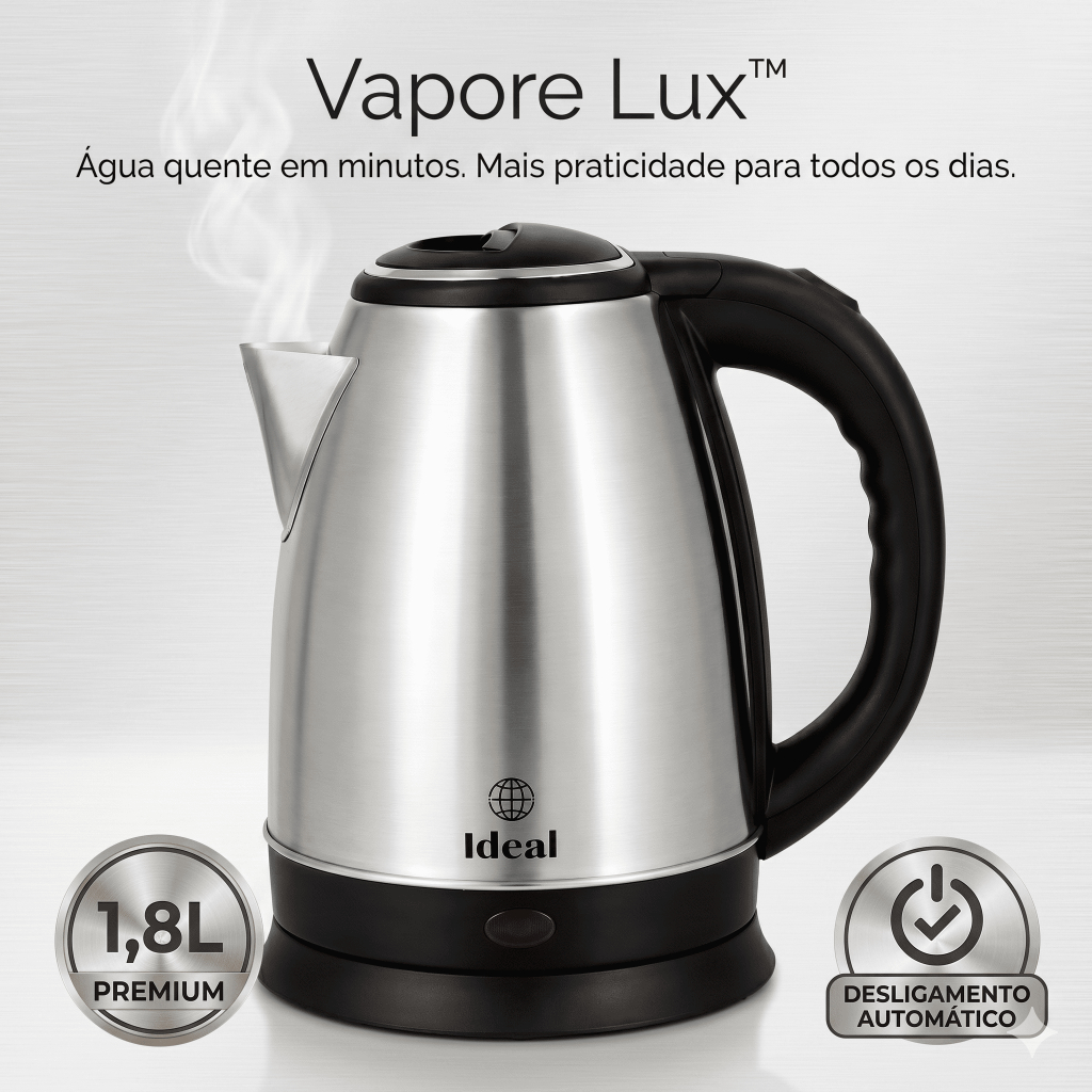 Chaleira Elétrica Inox 1,8L 1000W 127V Aquecimento Rápido Desligamento Automático Vapore Lux para Café e Chá e chimarrão