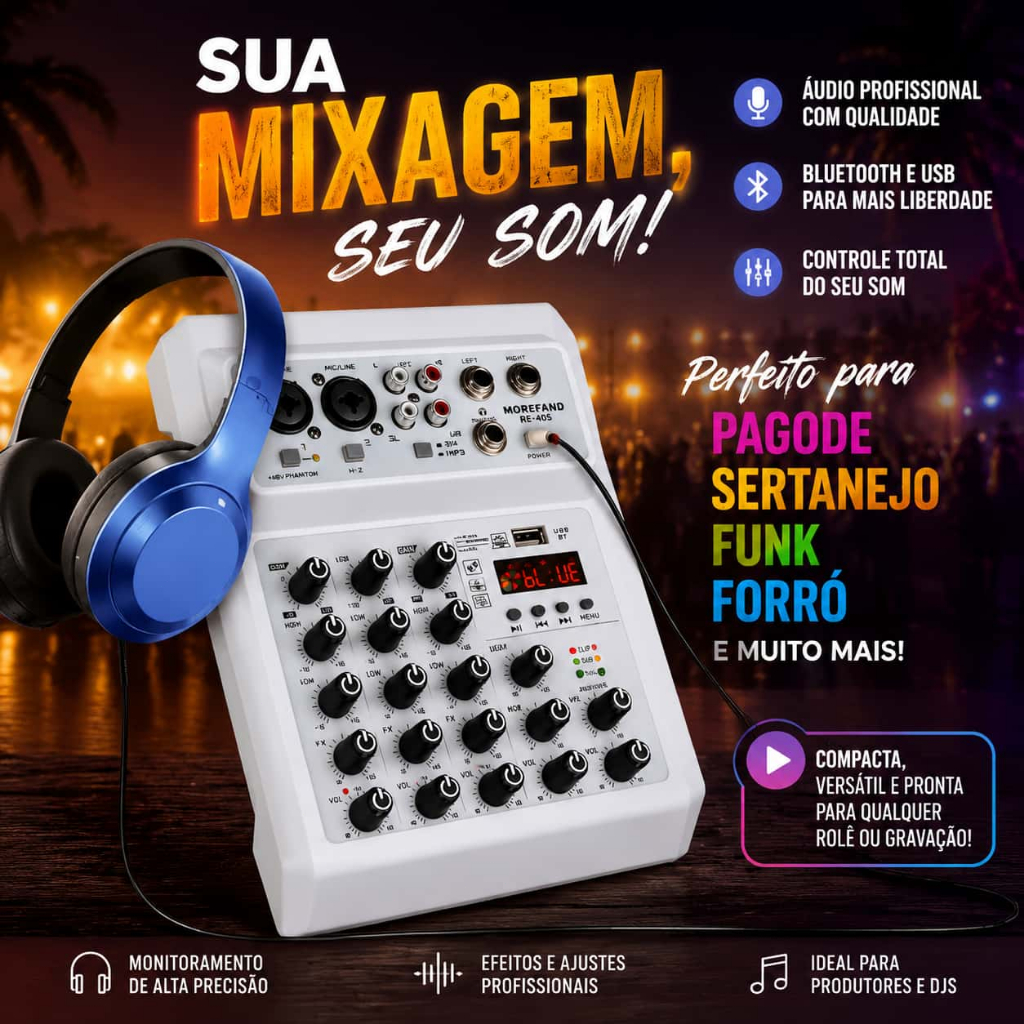 4-Channel Mini Audio Mixer Sound Card Professional Console Computer Input 48v Power USB Computer — imagem 2 de 2