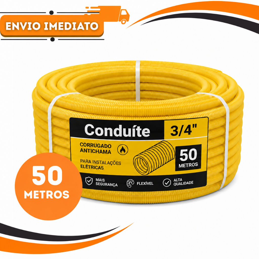Conduíte Corrugado Amarelo Flexível 3/4" Com 50 Metros Para Obras e Reformas