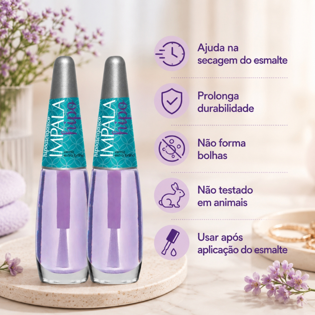 Kit Esmalte Hipoalergênico Verniz Extra Brilho Impala Prolonga Durabilidade