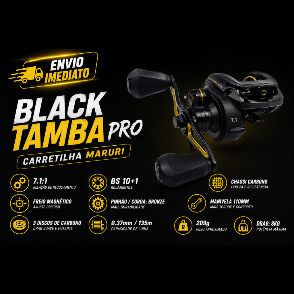 Carretilha Maruri Black Tamba Pro Drag 8kg 11 Rol 7.1:1 Pesca Tucunaré Açu Tambaqui Pesqueiro Pacu