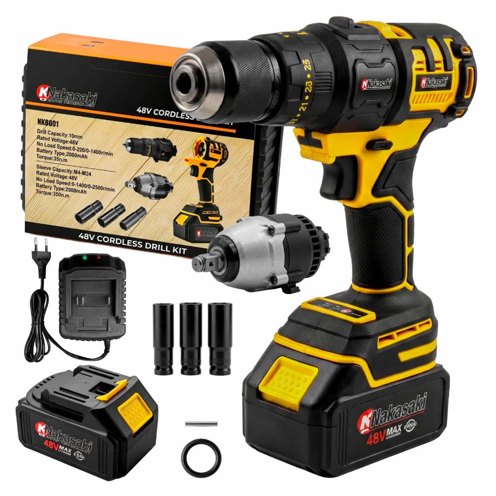 Furadeira Parafusadeira E Chave Pneumática 1/2" Sem Fio 48v Intercambiável Nakasaki