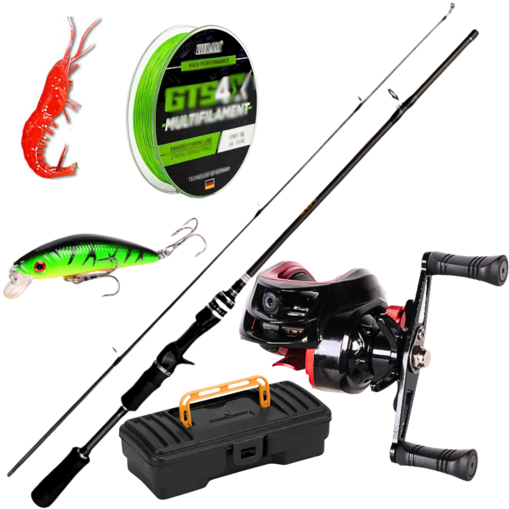 Carretilha de Pesca AntiCabeleira Drag Arrasto 10kg Vara de Fibra de Carbono Top Isca Artificial KIT