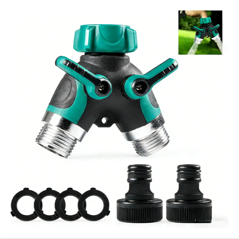 Conector Y 2 Vias para Mangueira Jardim 3/4 Polegadas Adaptador Torneira com Válvula Controle Independente Irrigação