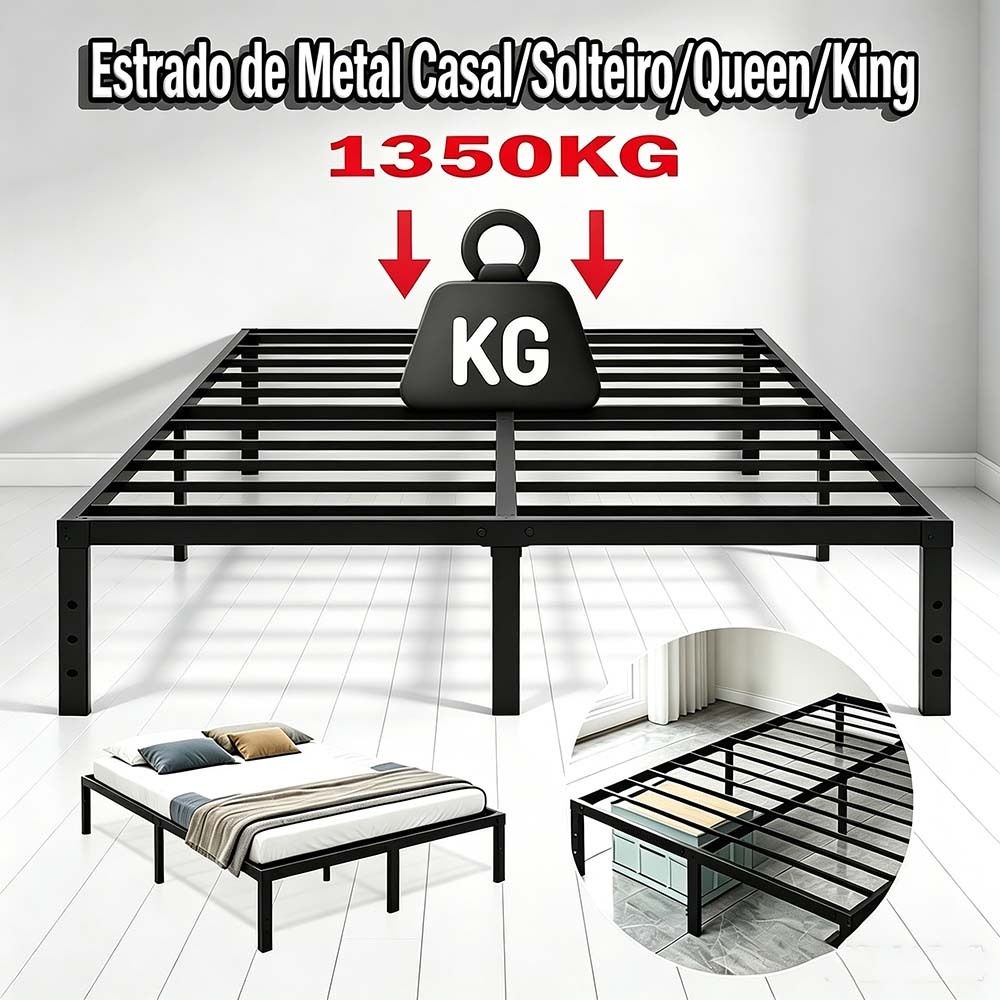 Estrado de Metal para Cama de Casal / Solteiro / Queen / King- Maior e Reforçado, Fácil de instalar！