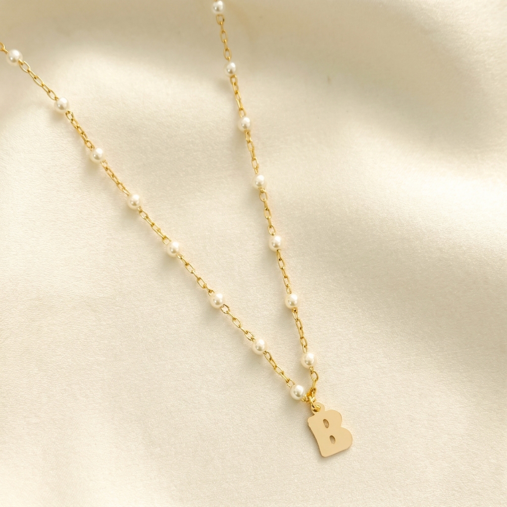 Colar Letra Inicial Com Pérola Banhado Ouro18k Prata925 Antialergico Presente