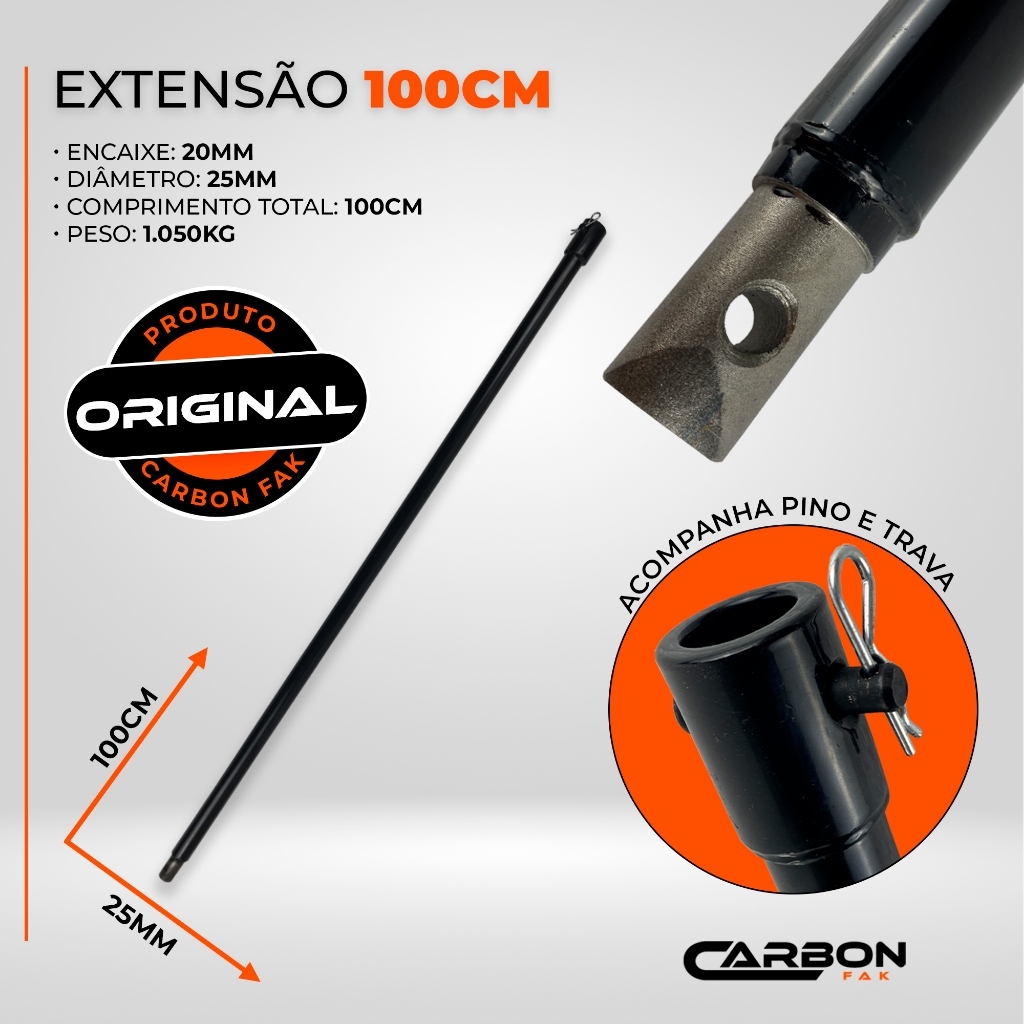 Extensão Extensor Prolongador 60cm ou 100cm 1m para Perfurador de Solo Carbon Fa