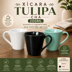 Jogo 4 Canecas Tulipa De Porcelana 200ml Para Chá E Café