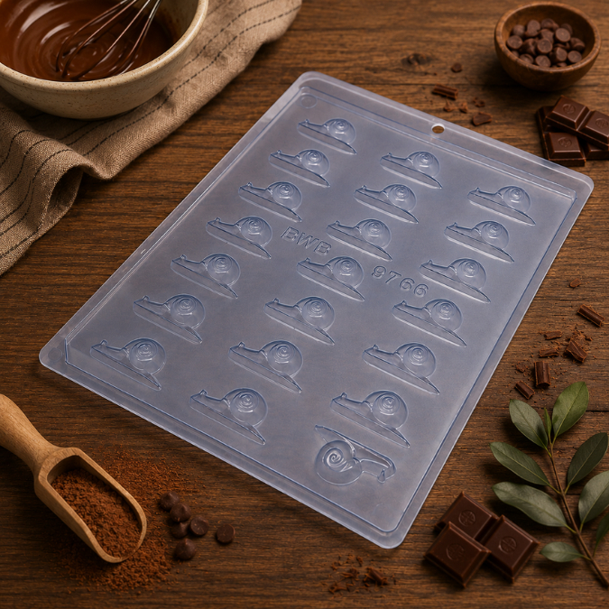 Forma Simples CARAMUJO LESMA - 9766 em Acetato BWB Para Bombom e Doces de Chocolate e Confeitaria Doceira (CHOCO)