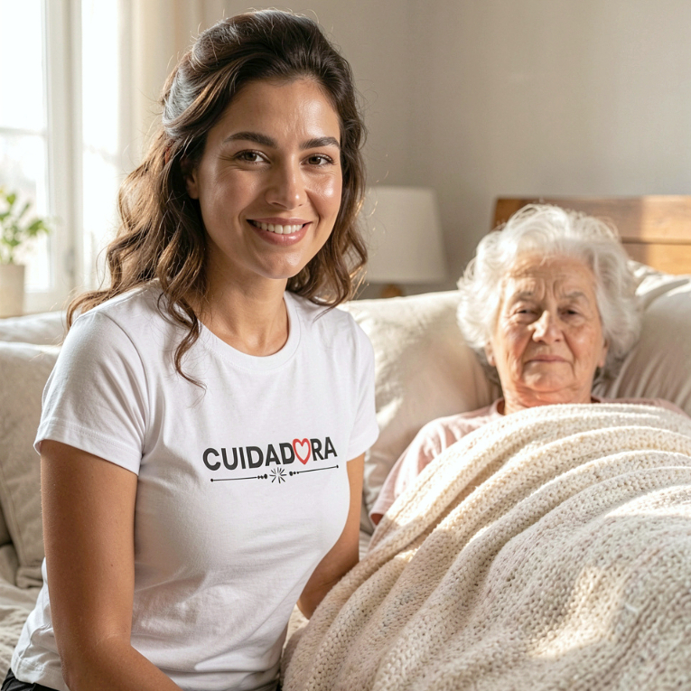 Camiseta Cuidadora de Idosos Uniforme Profissional Confortável Estampa Profissão Presente