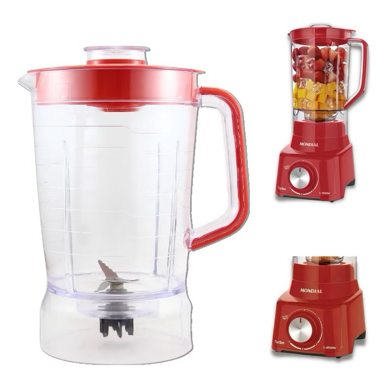 Copo para Liquidificador Compatível Mondial L1000 L1100 L1200 Tampa Preta Cristal com Lâminas