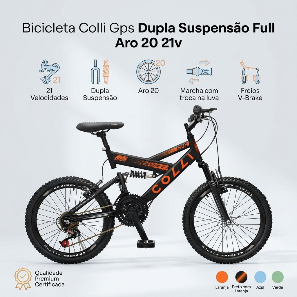 Bicicleta Colli Gps Dupla Suspensão Full Aro 20 21v Quadro 14 Cores