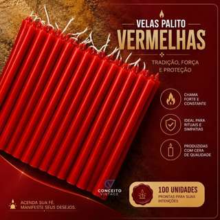 Vela Palito Vermelha Atacado Parafina 16cm