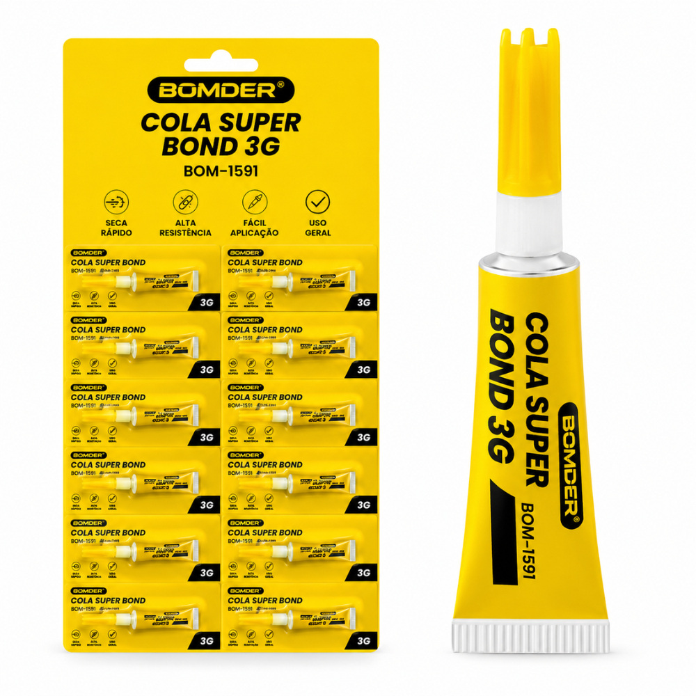 Cola Super Bond 3g Instantânea Alta Fixação Secagem Rápida Kit 12 Unidades Bomder BOM-1591