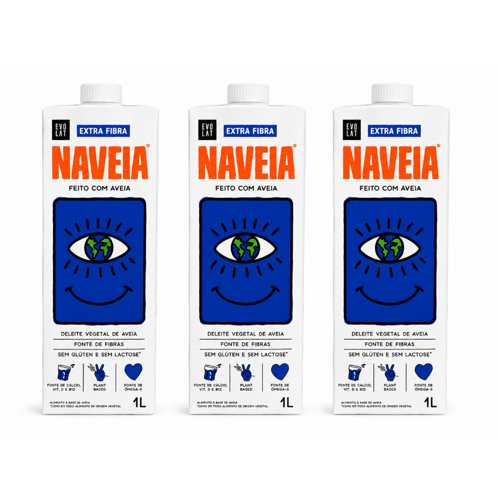 Kit 3x Naveia Extra Fibra 1L Bebida Vegetal de Aveia Sem Lactose e Fonte de Fibras