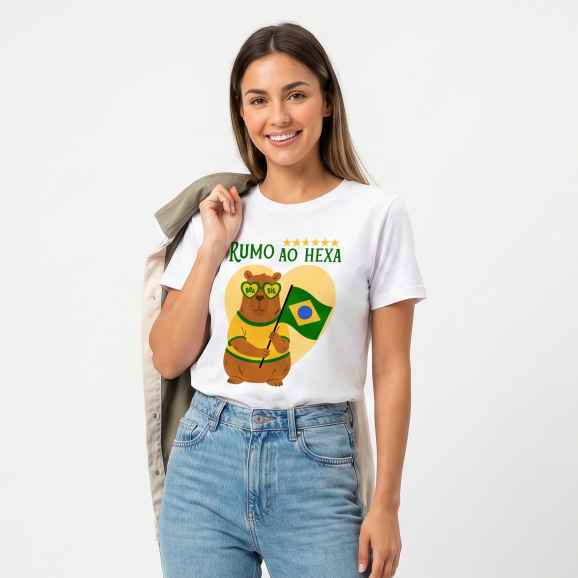 Blusa T-Shirt Feminina Copa Do Mundo Futebol Jogo Capivara Camiseta Estilosa E Confortável Camisa Casual 100% Algodão