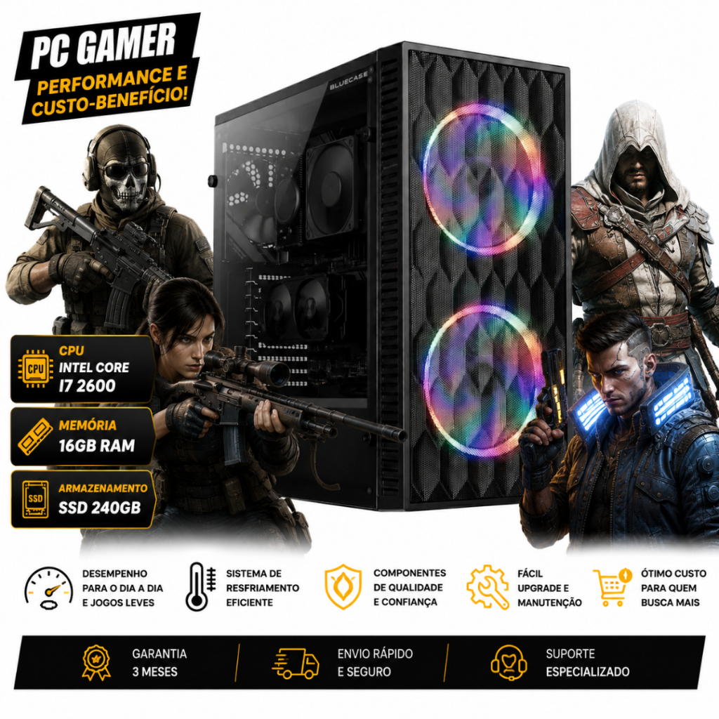 PC Gamer Barato Computador i7, 16gb Memoria Ram, Ssd 256gb , Fonte, Wi-Fi, Nota Fiscal e Garantia