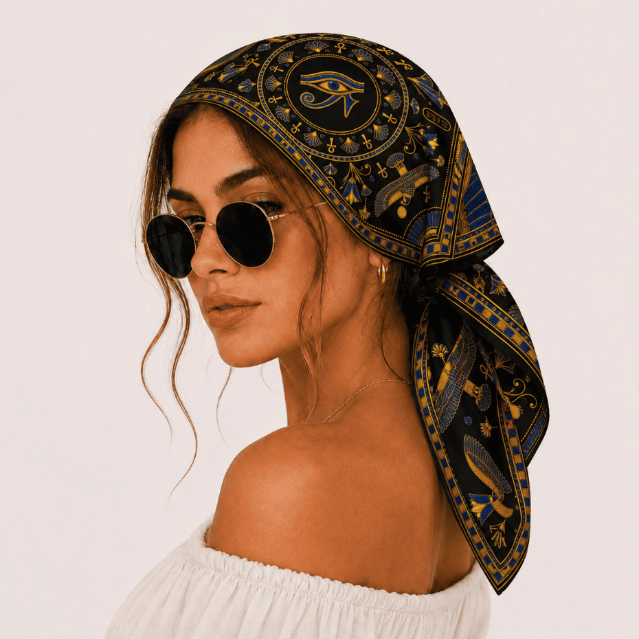 Lenço Bandana Premium Estampa Sublimada Egito Hórus Cleópatra Nefertiti Egípcio Esotérico Deusas
