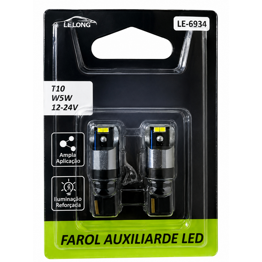 Lâmpada Led T10 W5w Lelong 12-24v Canbus Branco Cinza-escuro Branco-frio