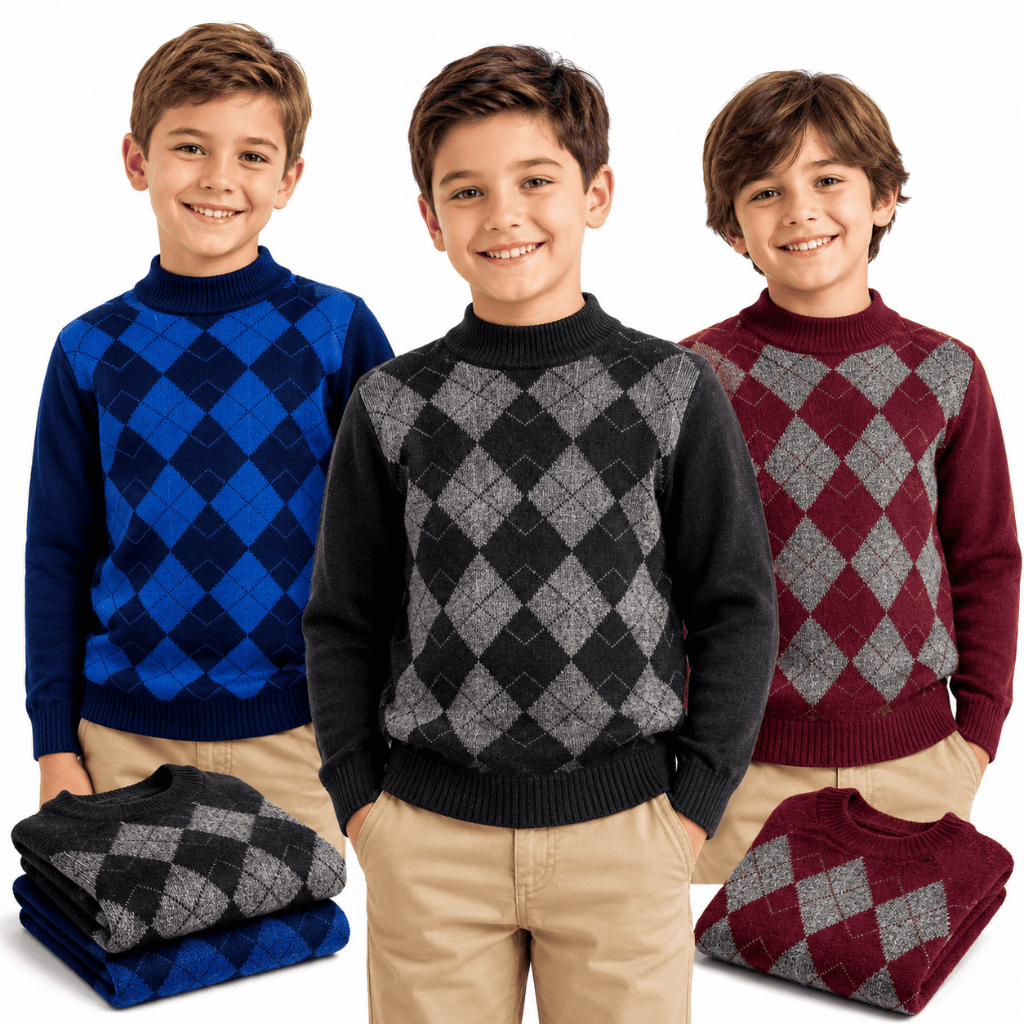 Suéter Infantil Masculino Tricot Quentinho Estampa Argyle Cores Sortidas Inverno
