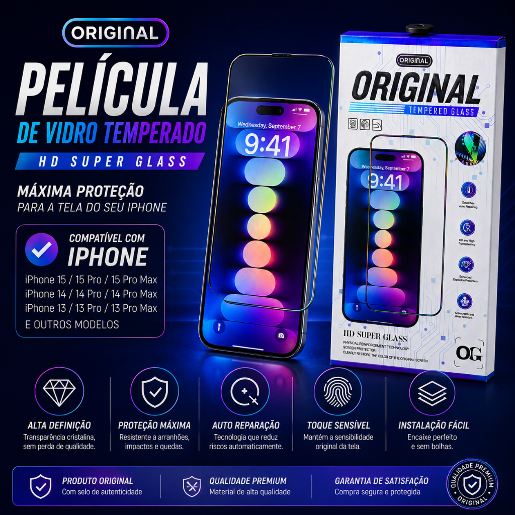 Película iPhone Anti Reflexo AR Premium Anti Impressão Digital XR/11/12/13/14/15/16/17 Pro Max/16e
