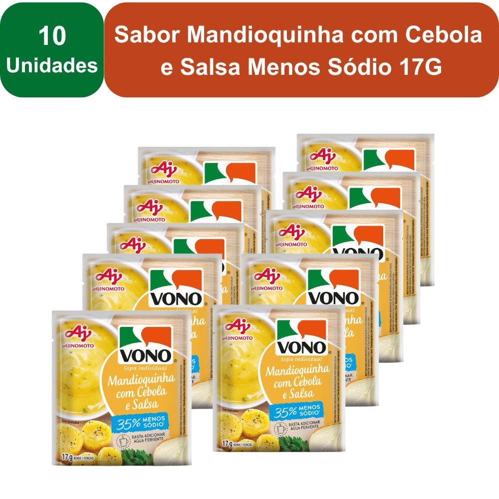 Kit 10 Unidades Sopas Cremosas VONO® Individual Sabor Mandioquinha com Cebola e Salsa Menos Sódio 17g