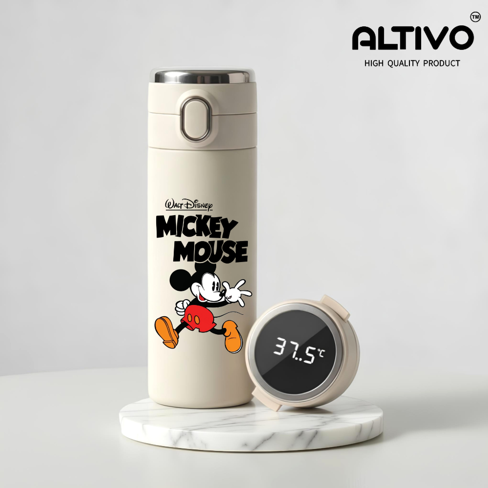 Garrafa Térmica Aço Inoxidavel Disney Mickey Mouse Infantil com Termômetro Digital 420ml