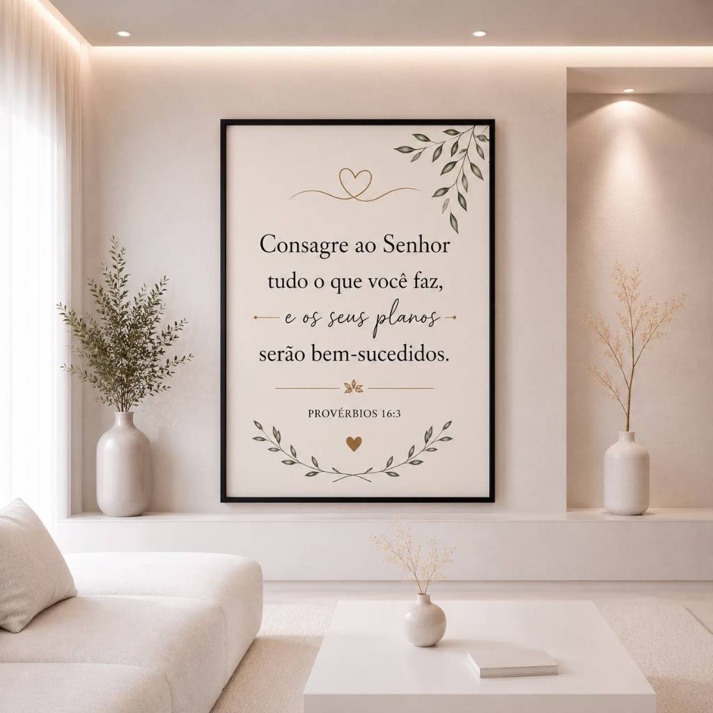 Quadro Decorativo Provérbios 16:3 Consagre Ao Senhor Frase Bíblica Para Sala Quarto Religioso Cristão
