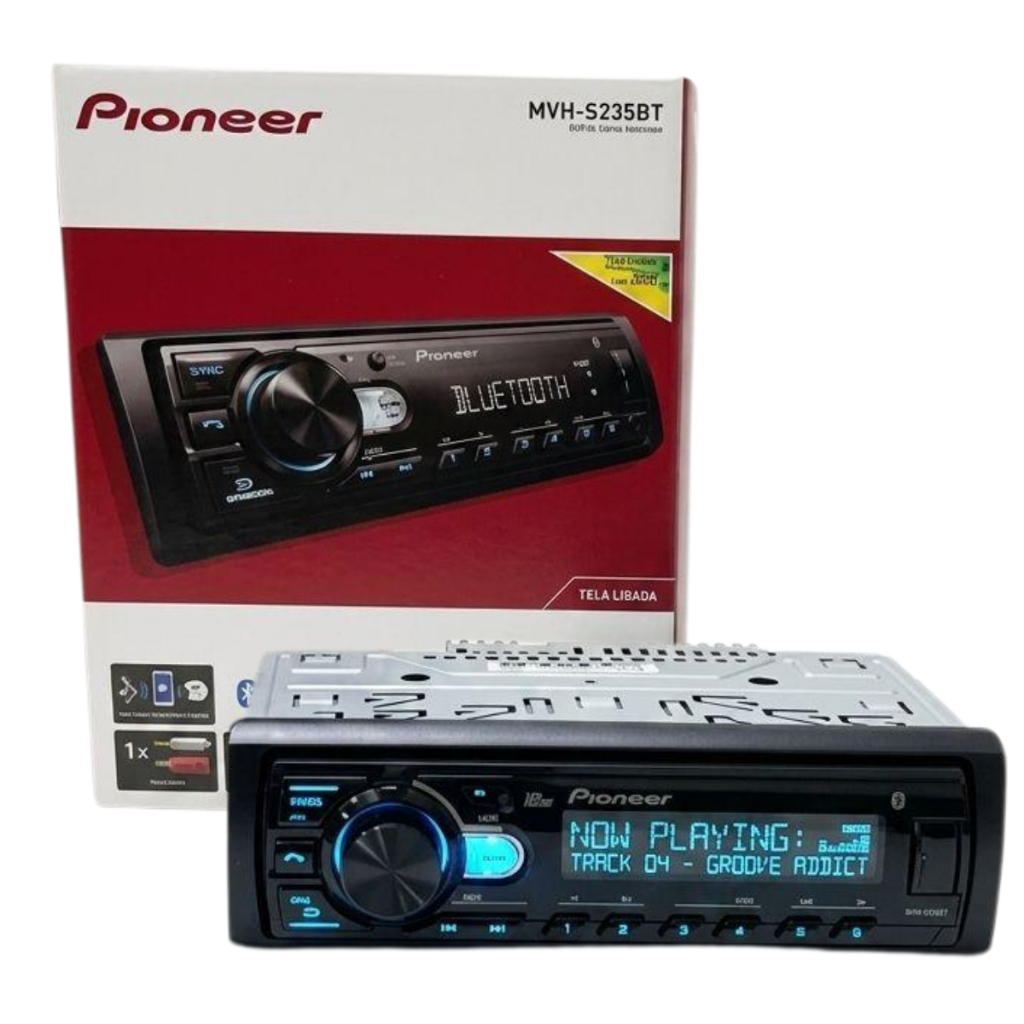 Rádio Pioneer Mvh-s235bt Estéreo Automotivo Entrada USB 1 Saída RCA Conectividade Bluetooth 1-din