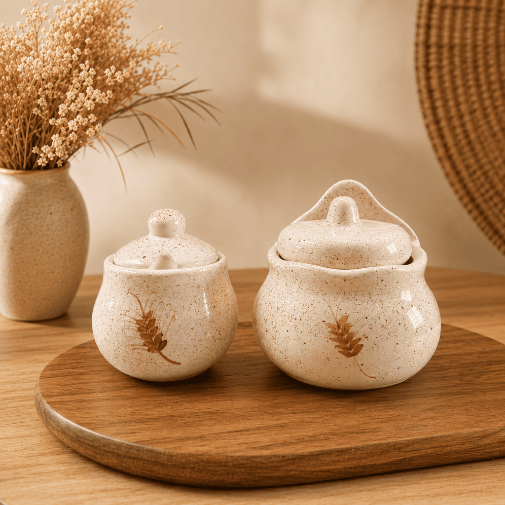 Kit Saleiro e Açucareiro Cerâmica Premium com Tampa | Pote/Porta Condimentos Sal e Açucar Cozinha Decoração e Presente