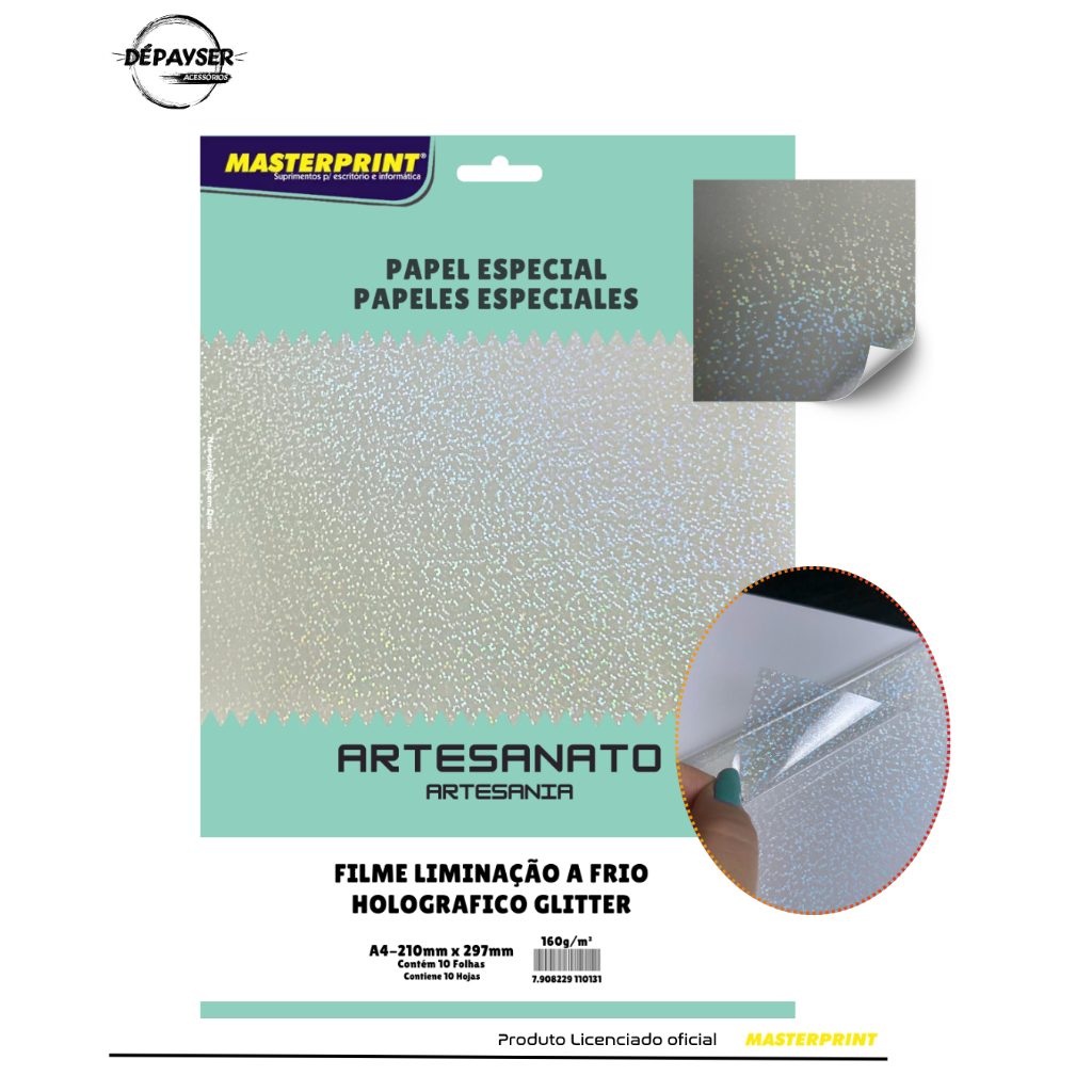 Vinil Holográfico Masterprint A4 160g Laminação A Frio 10fls