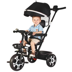 Triciclo Infantil 2 Em 1 Empurrador Passeio Pedal Carrinho Capota Assento Giratório 360 Graus 50kg