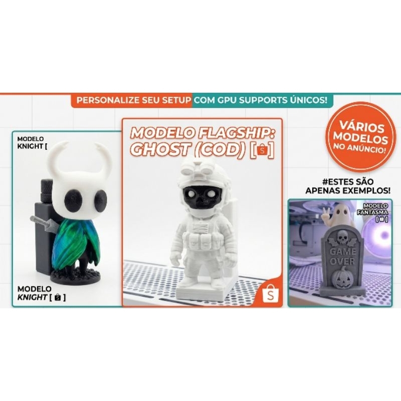 Suporte GPU Placa de Video Ajustavel Gamer Vários Modelos - Ghost Call of Duty CoD / Hollow Knight / Fantasma Halloween
